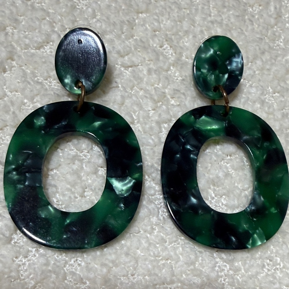 vintage Green Marbled Oval Drop Earrings - Women Jewelry - Picture 2 of 4